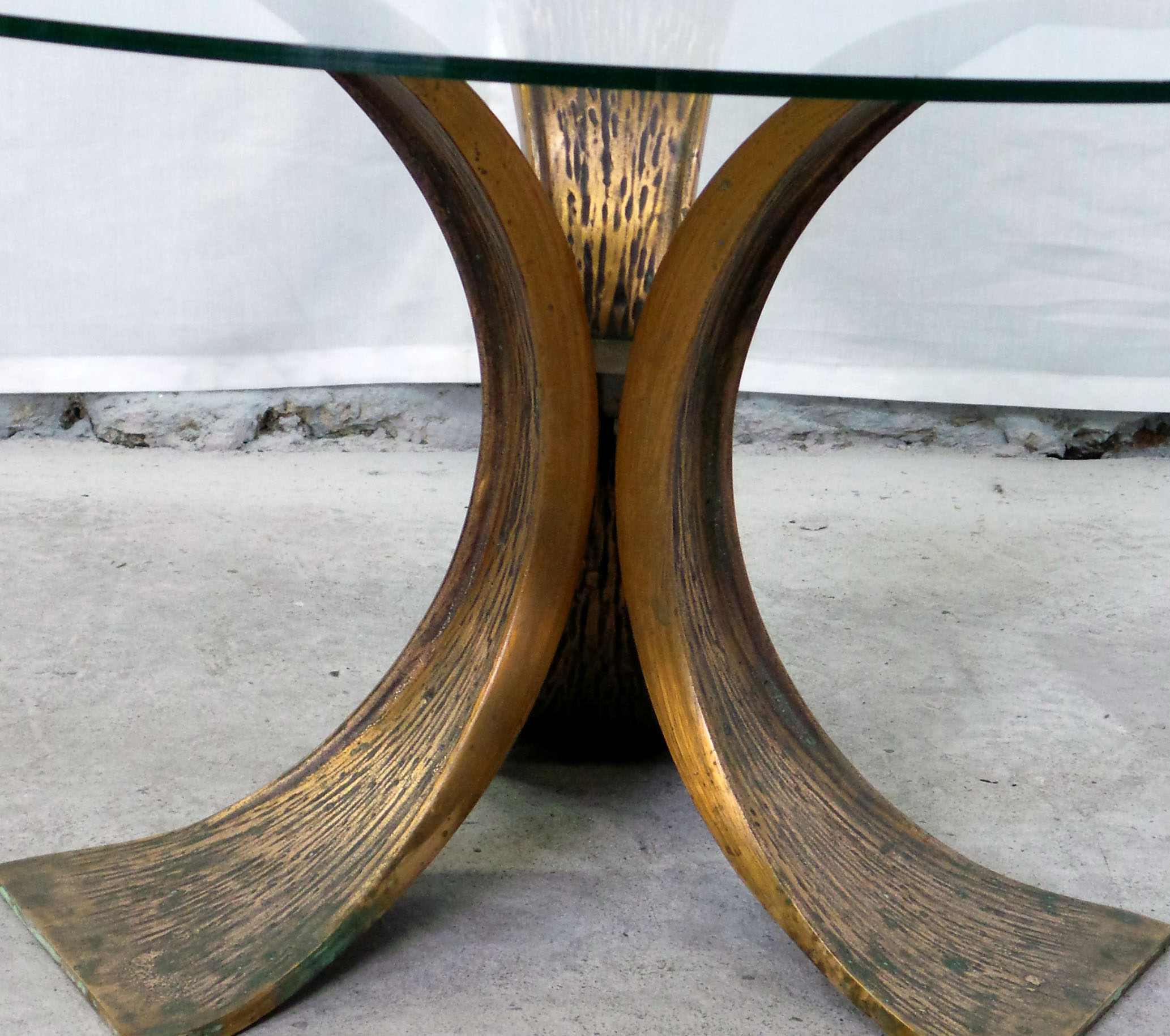 Round Glass Sofa Table with Bronze Base. Modernism